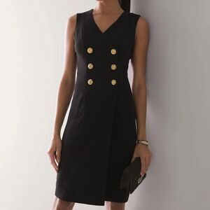 White House Black Market Sleeveless Classic Black Blazer Dress in Size 18
